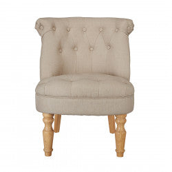 buttoned scroll back chair beige fabric