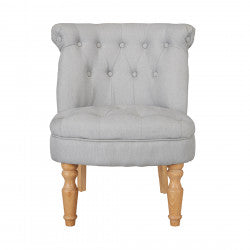 buttoned scroll back chair blue fabric