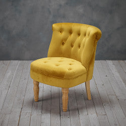 plush velvet buttoned scroll back chair mustard