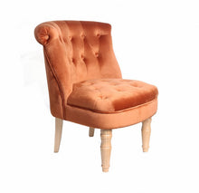 Load image into Gallery viewer, plush velvet buttoned scroll back chair orange