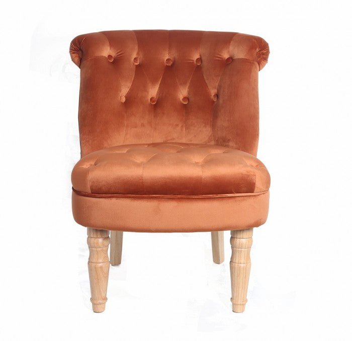 plush velvet buttoned scroll back chair orange