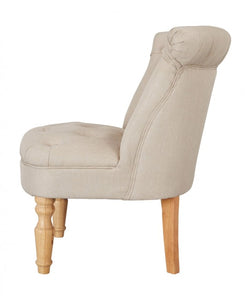 buttoned scroll back chair beige fabric